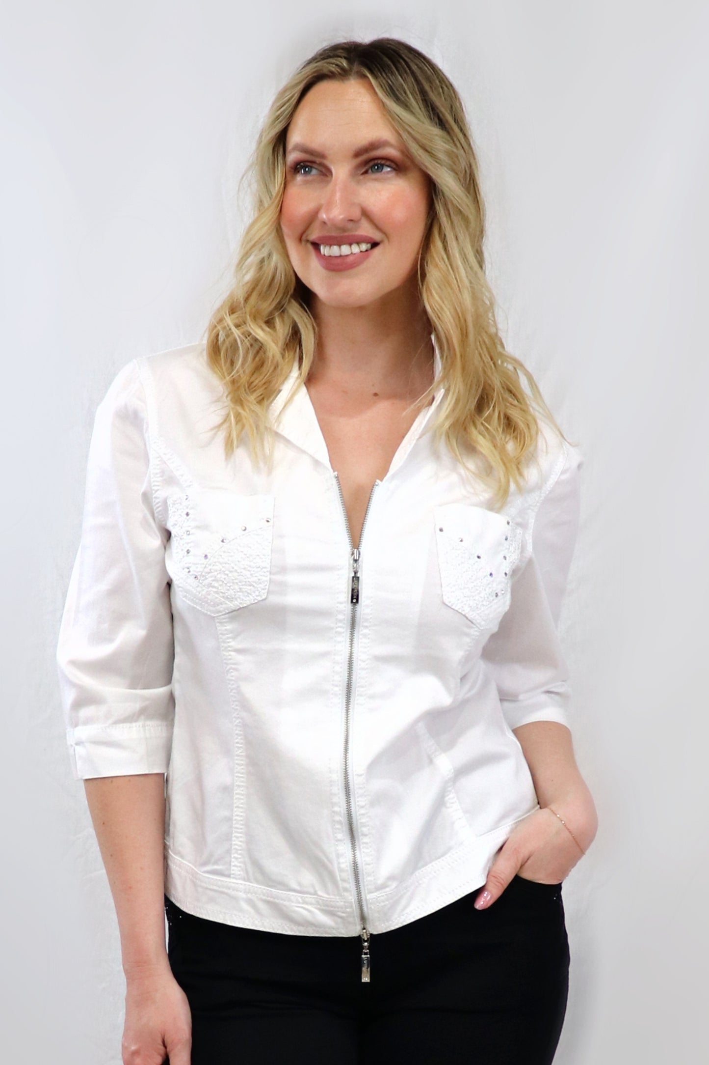 Cross Stitch Bling Jacket - White