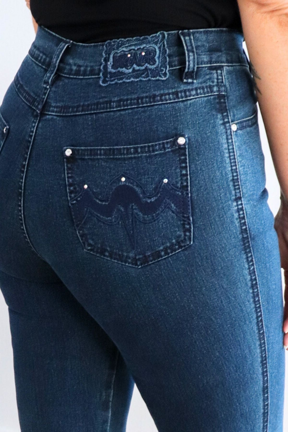 Applique Pocket Straight Leg Jeans - Denim