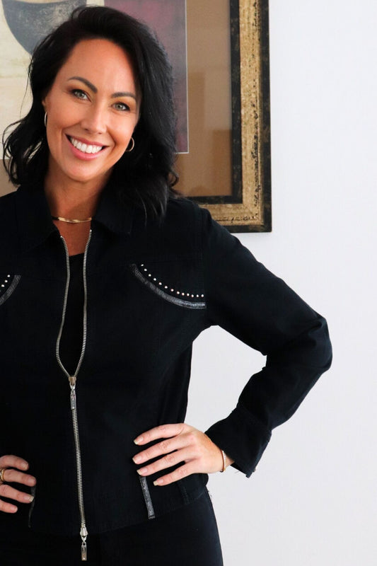 Animal Print Detail Jacket - Black