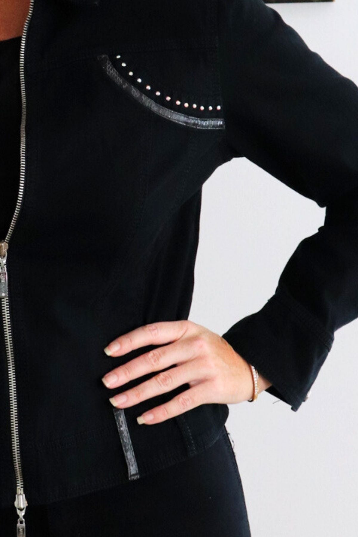 Animal Print Detail Jacket - Black