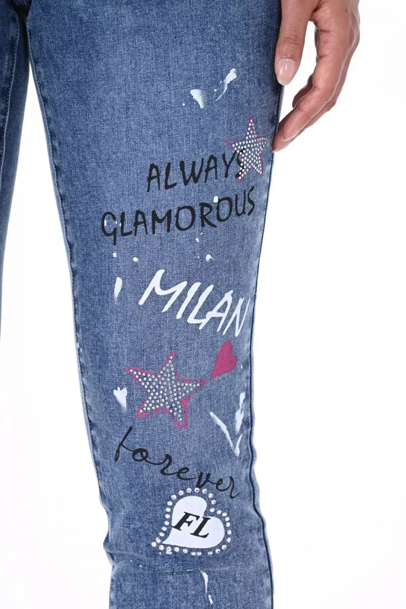 Frank Lyman Wording Bling Jeans Denim