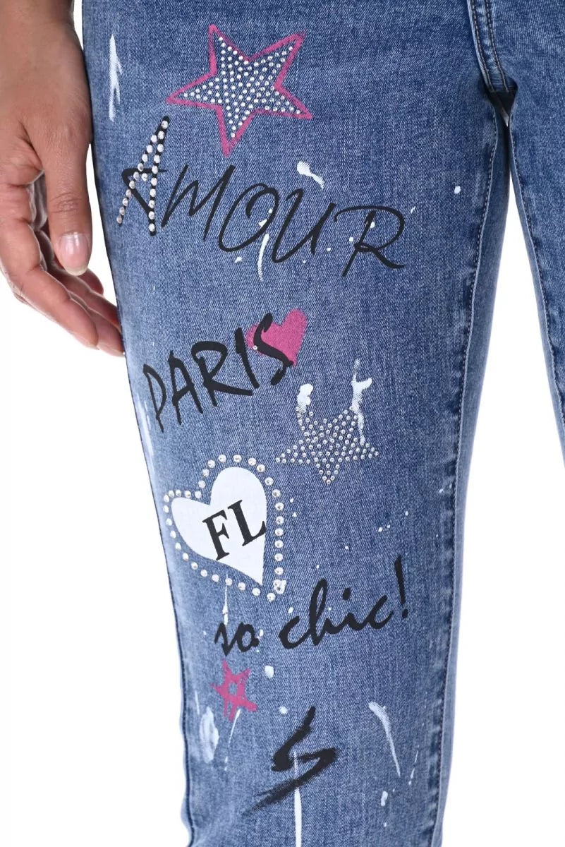 Frank Lyman Wording Bling Jeans Denim