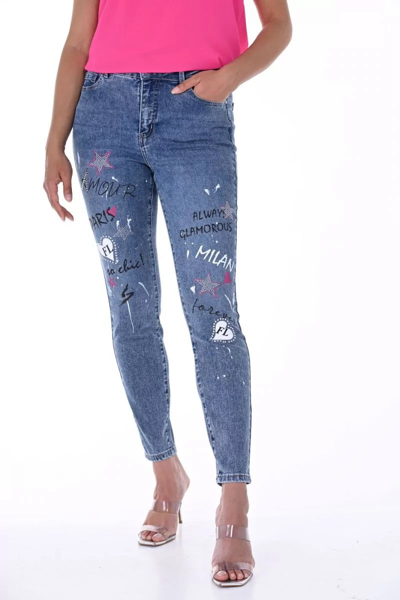 Frank Lyman Wording Bling Jeans Denim