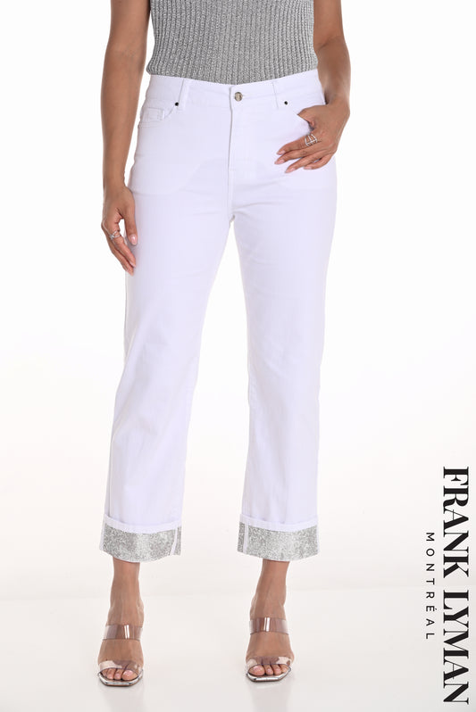 Frank Lyman Fringe Ankle Length Jeans - Off White