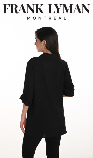 Frank Lyman Geometric Text Print Shirt - Black