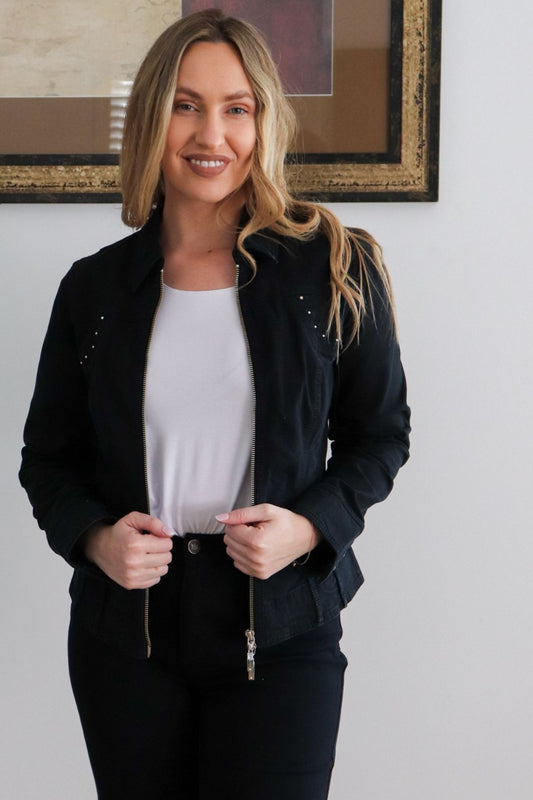 Stitch Stud Pocket Detail Jacket - Black