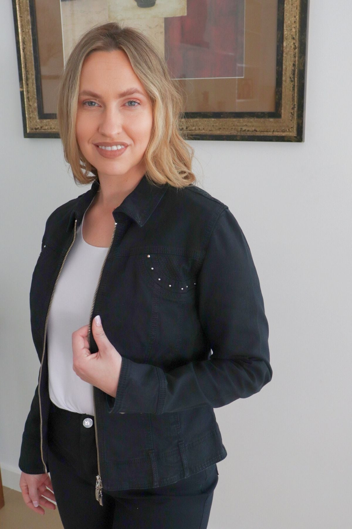 Stitch Stud Pocket Detail Jacket - Black