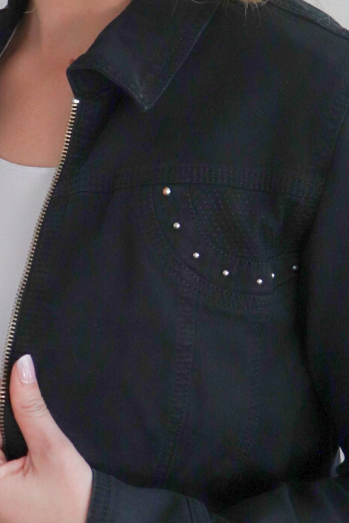 Stitch Stud Pocket Detail Jacket - Black