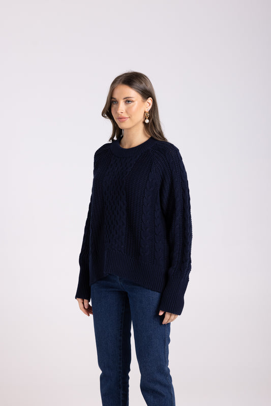 Two T's Cable Knit Sweater - French Navy
