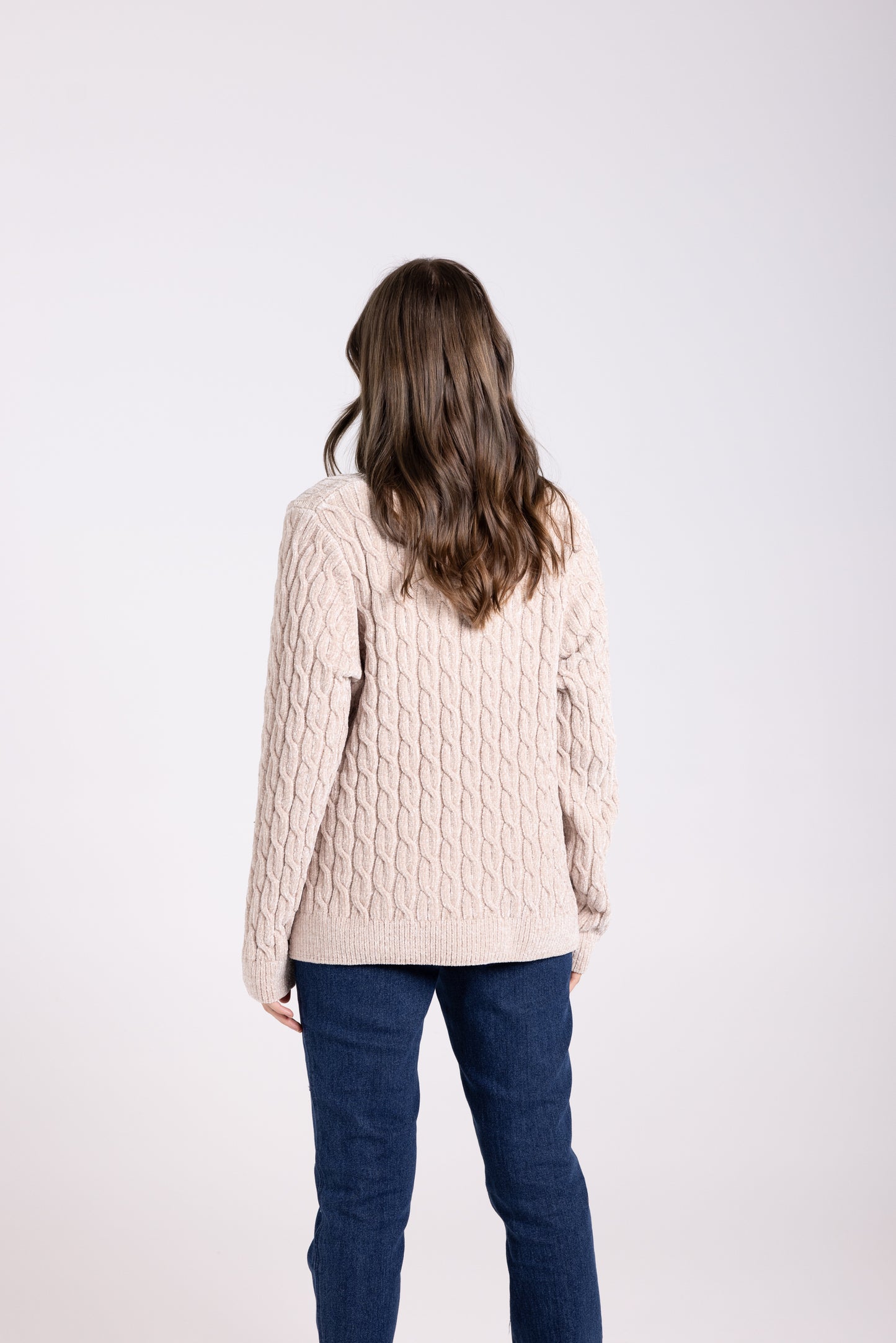 Two T's Chenille Cable Knit Sweater - Latte