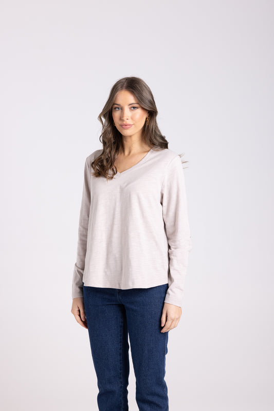 Two T's V Neck Top - Biscot