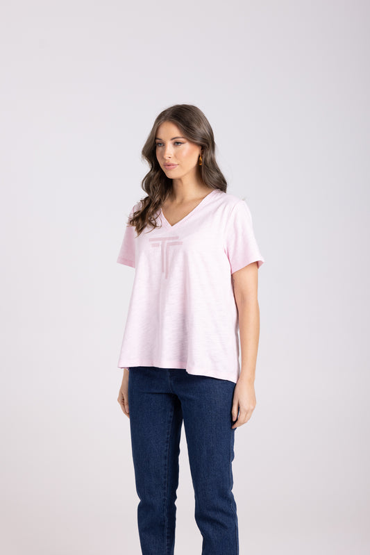 Two T's Sequin Logo Tee Shirt - Soft Pink