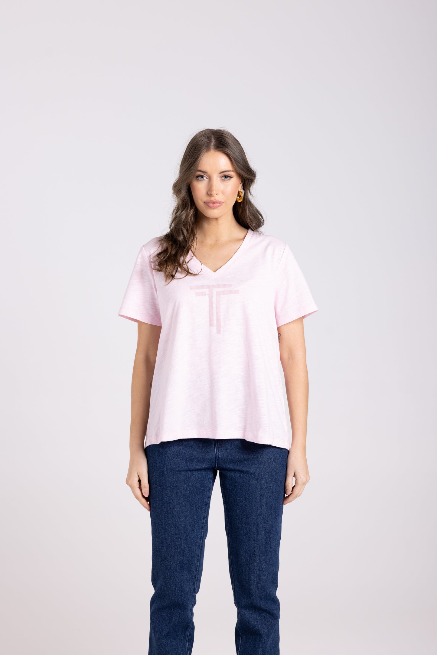 Two T's Sequin Logo Tee Shirt - Soft Pink