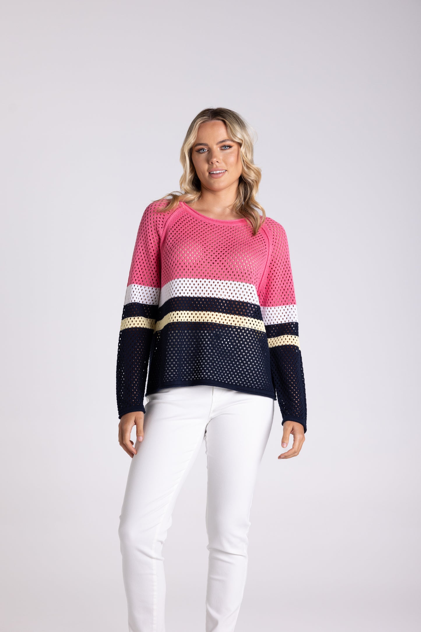 Two T's Pointelle Spliced Sweater - Flamingo Combo