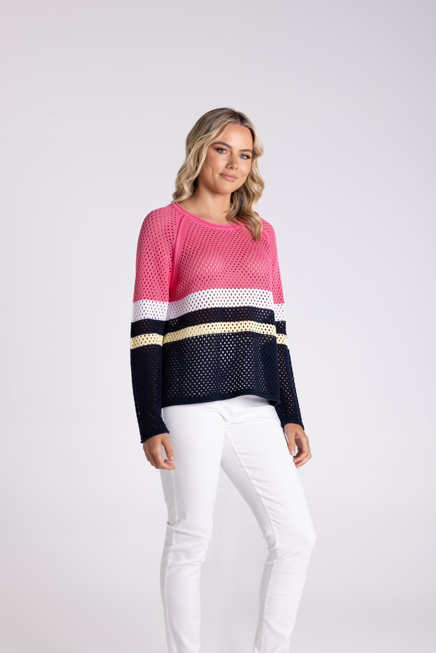 Two T's Pointelle Spliced Sweater - Flamingo Combo