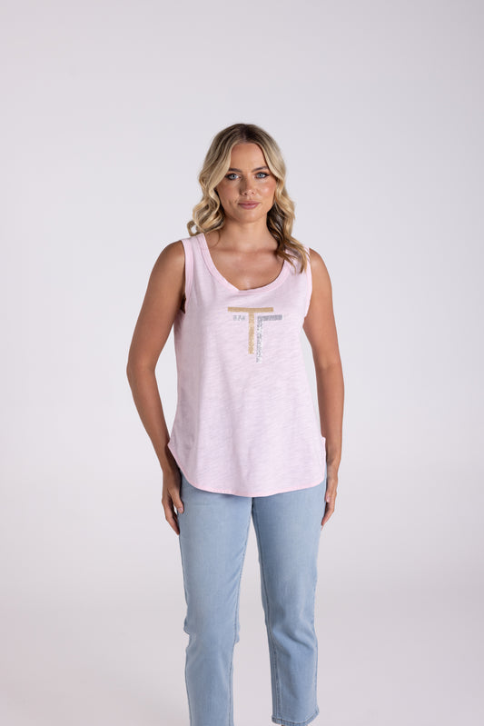 Two T's Sequin Logo Tank - Pink