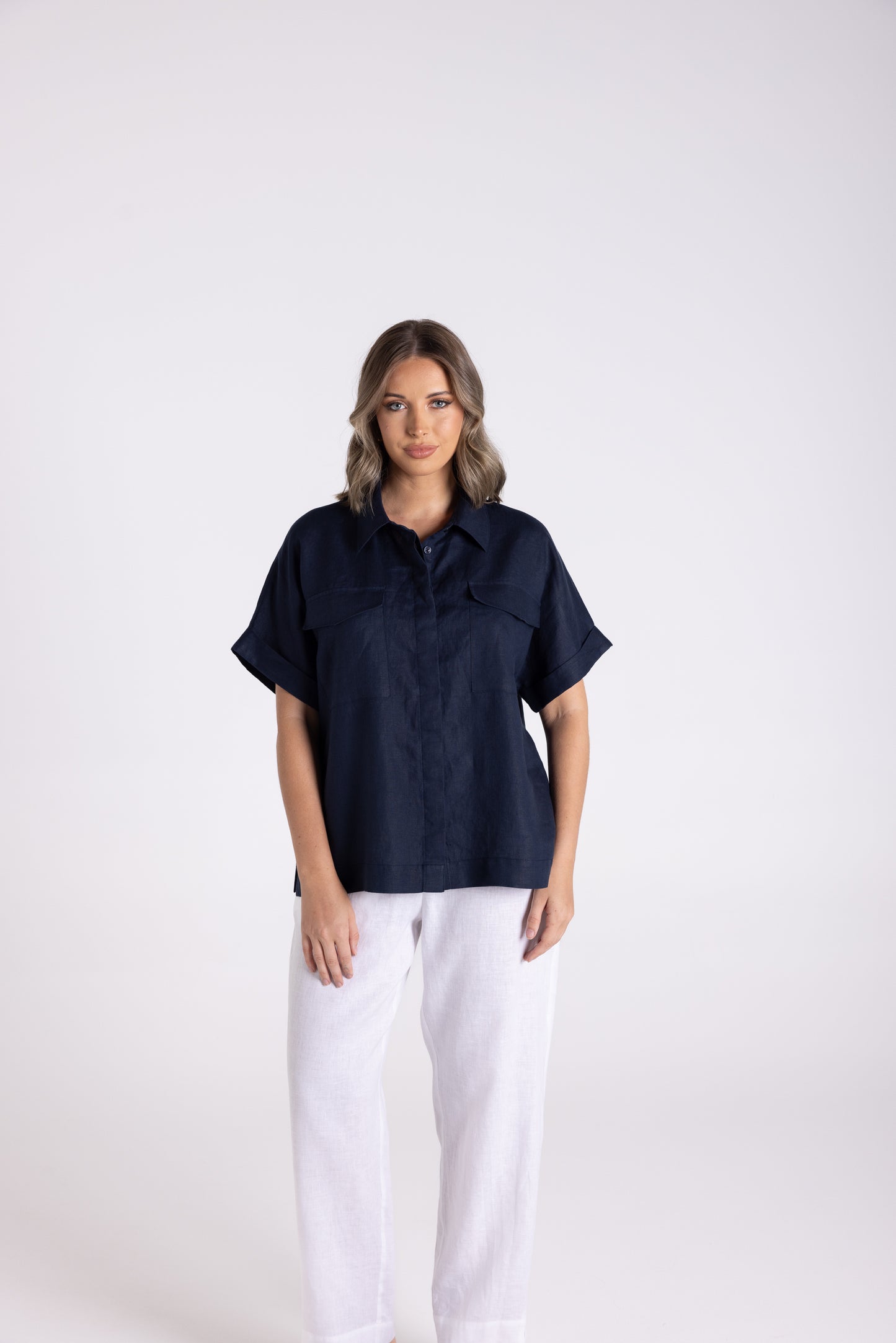 Two T's Oversized Linen Shirt - French Navy