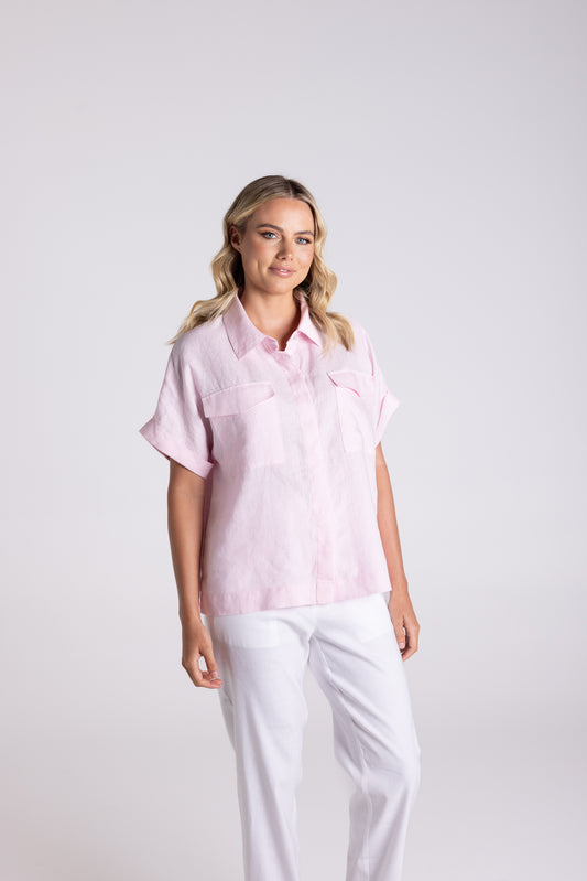 Two T's Oversized Linen Shirt - Pink