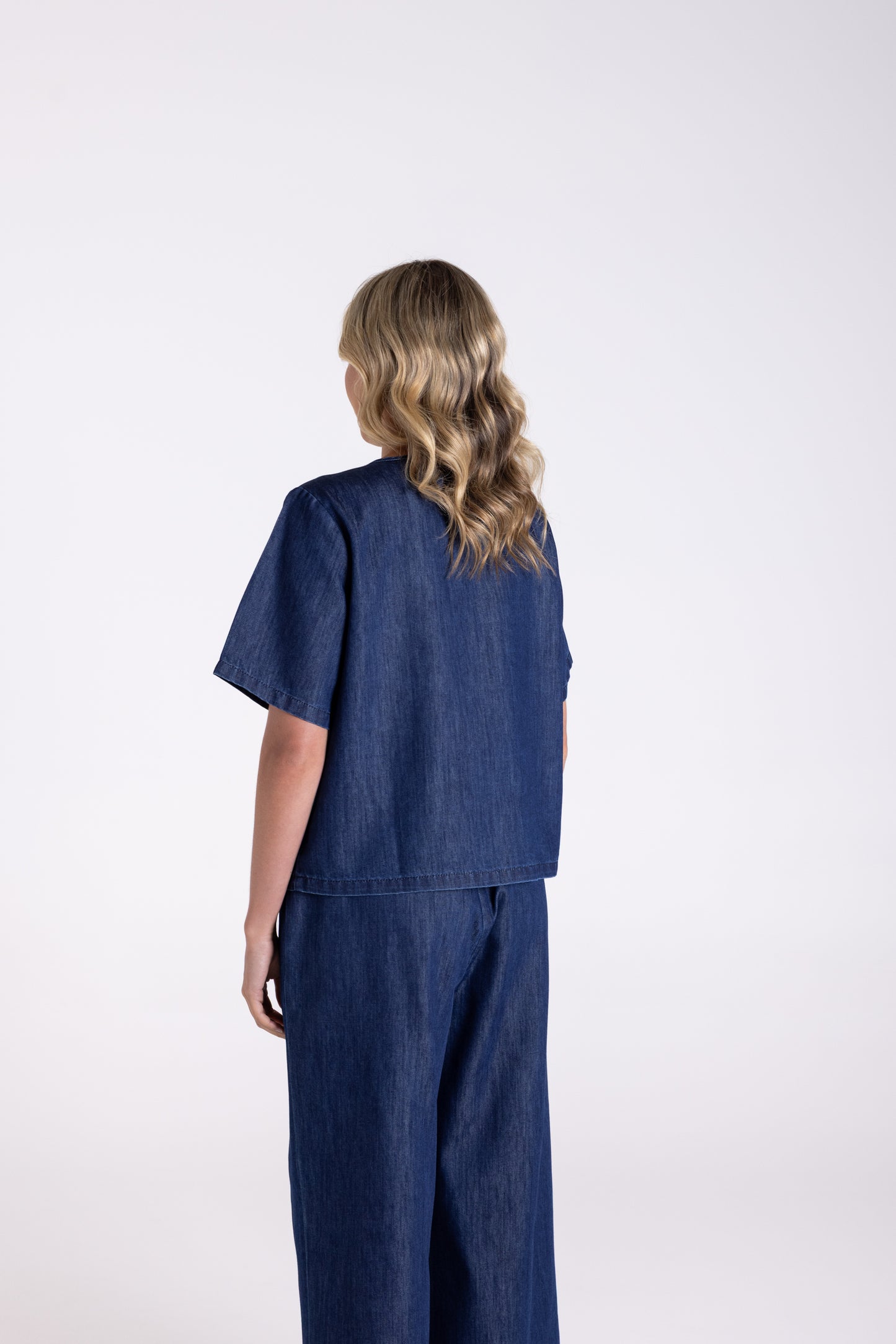 Two T's Denim Short Sleeve Top - Dark Denim