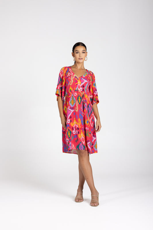 Two T's Ikat Short Dress - Print
