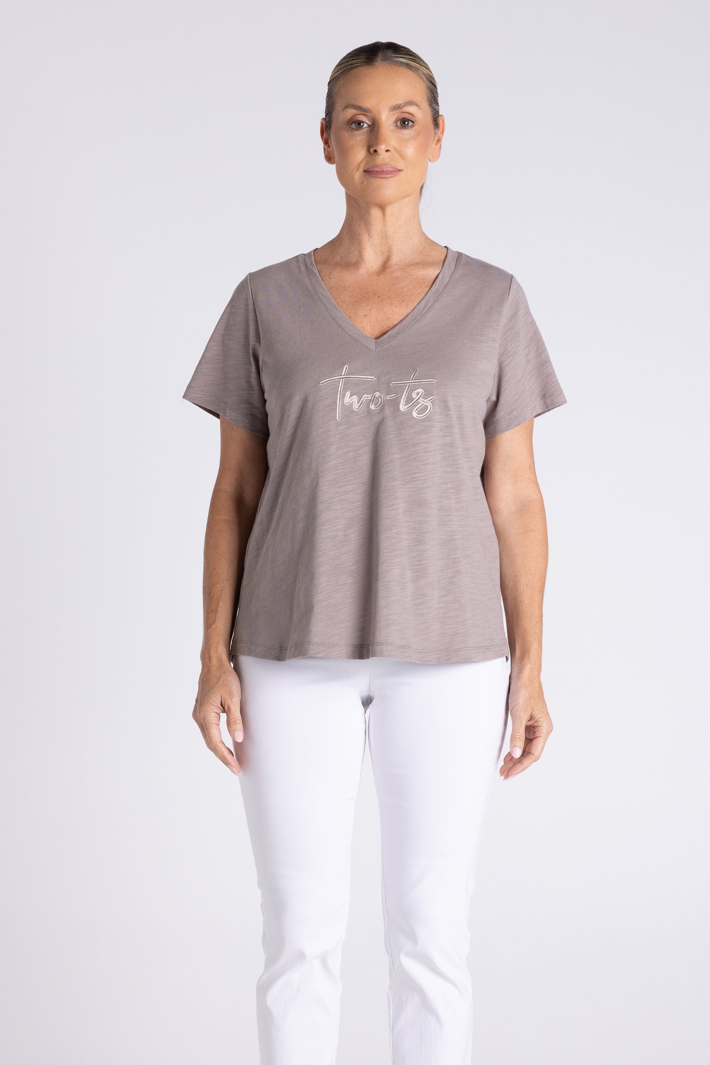 Two T's Embroidered Logo Tee - Black