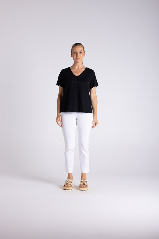 Two T's Embroidered Logo Tee - Black