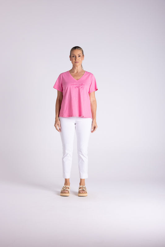 Two T's Embroidered Logo Tee - Pink