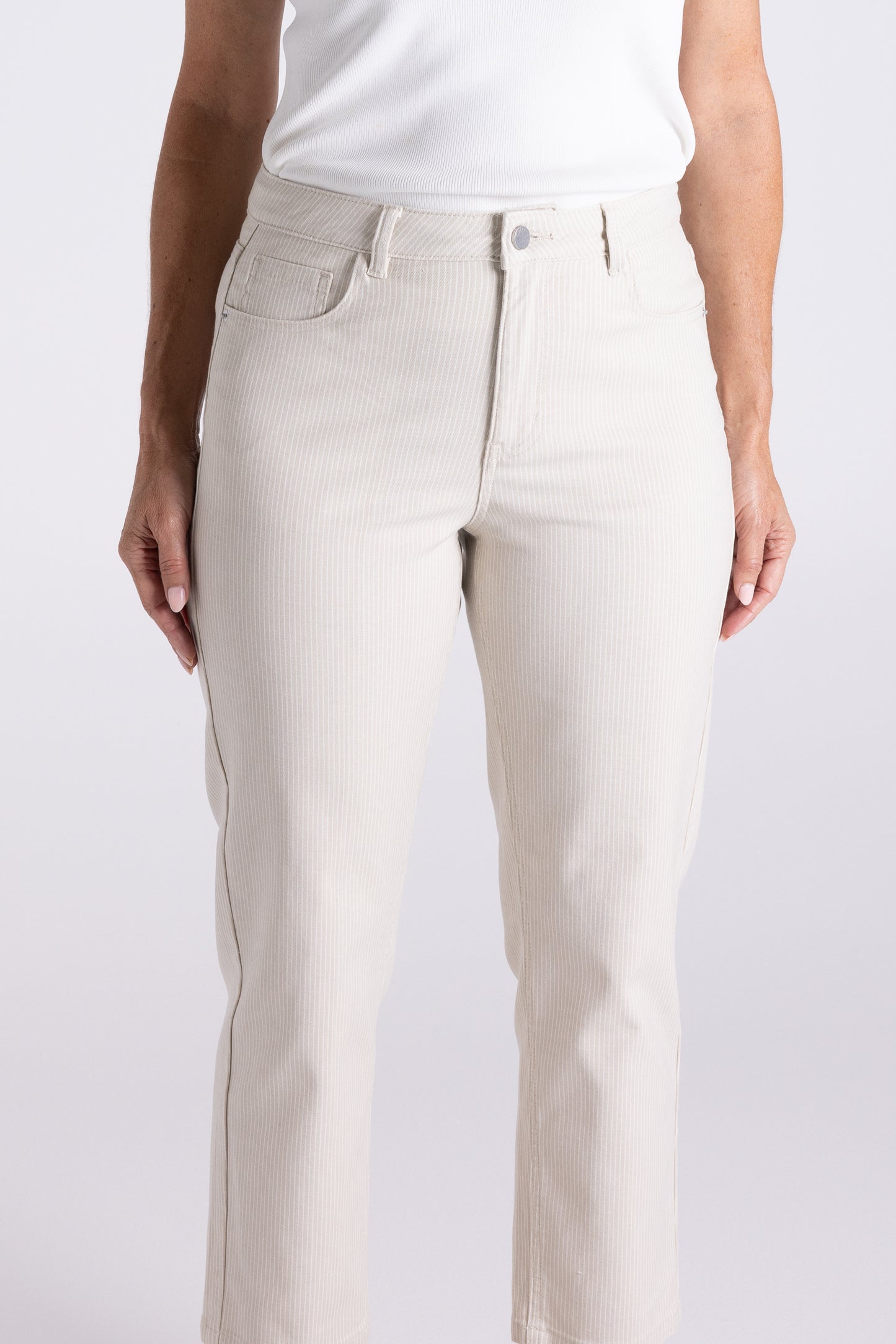 Two T's Mini Stripe Jean - Straw/White