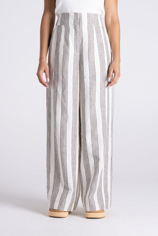 Two T's Linen Wide Leg Pant - Milk/Chestnut