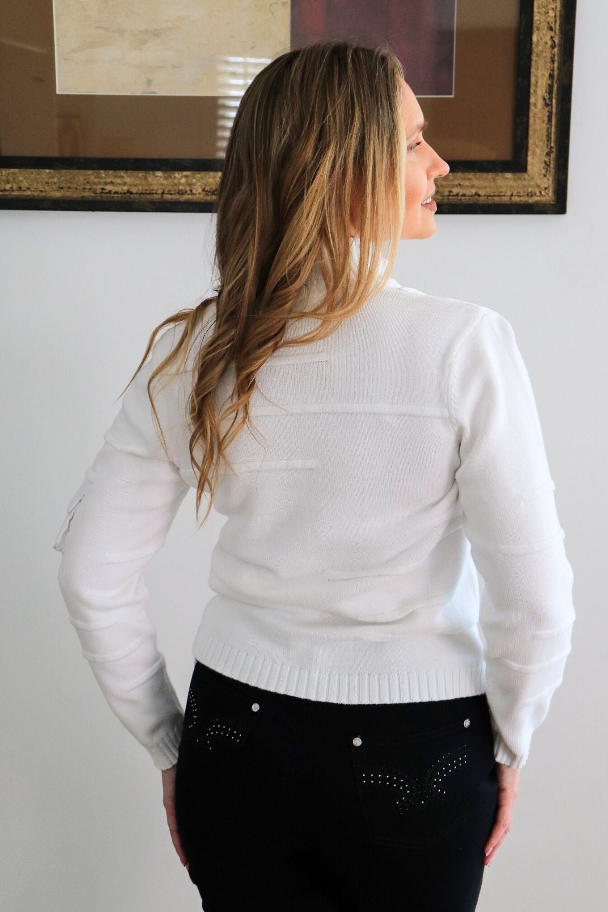 Diamonte Ring Cotton Knit Cardi - White