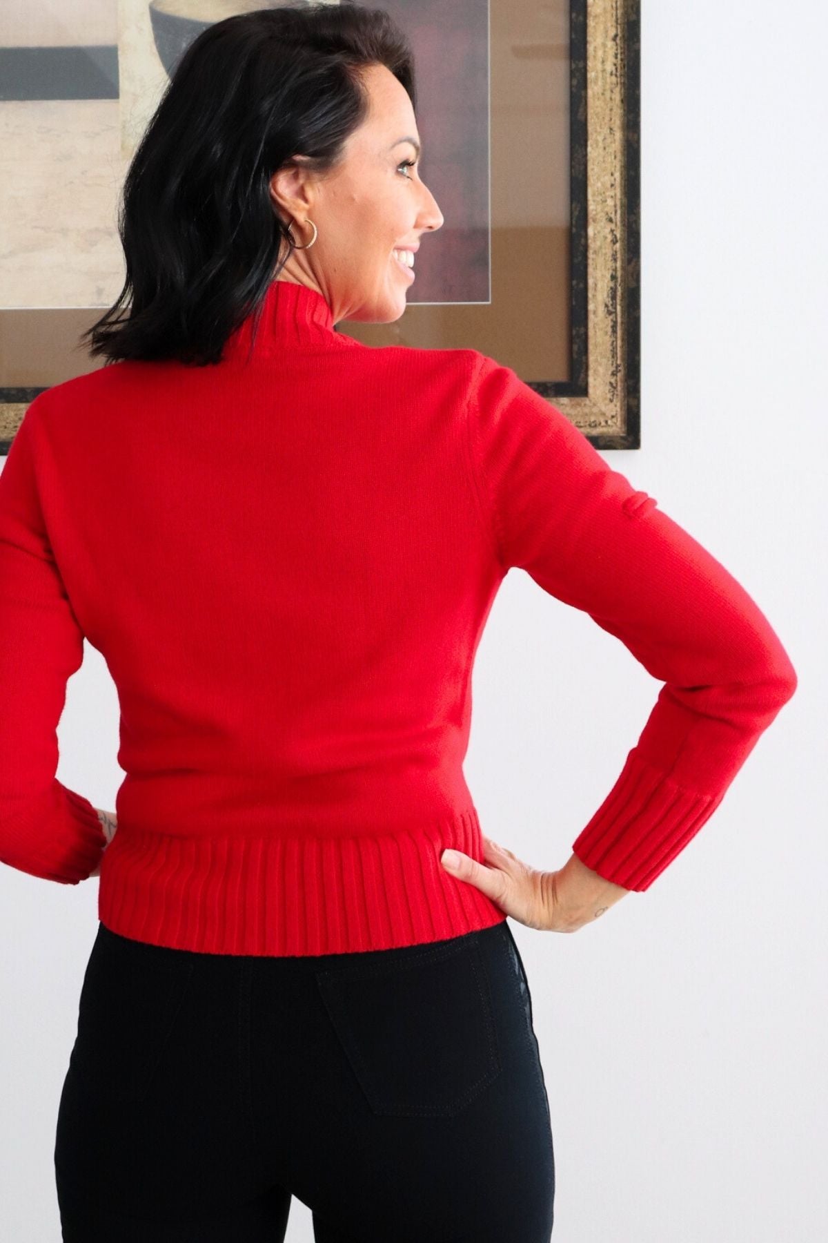 Zip Pocket Cotton Knit Cardi - Red
