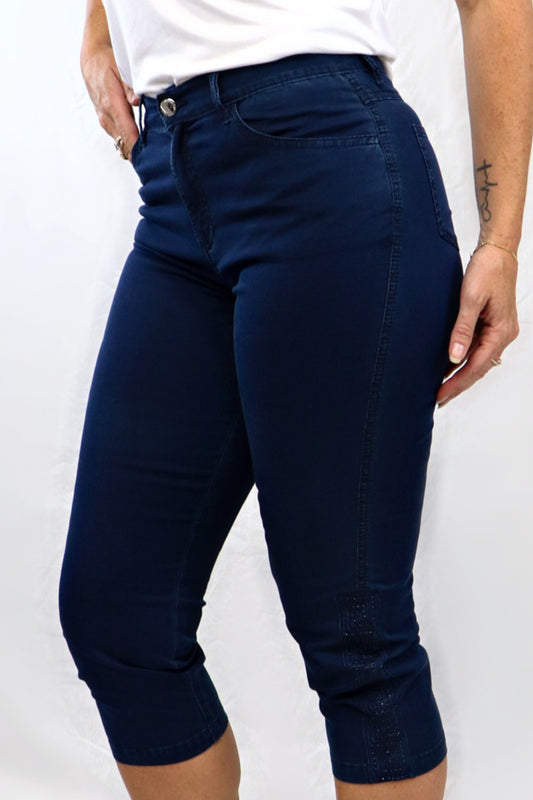 Cuff Detail Capri - Navy