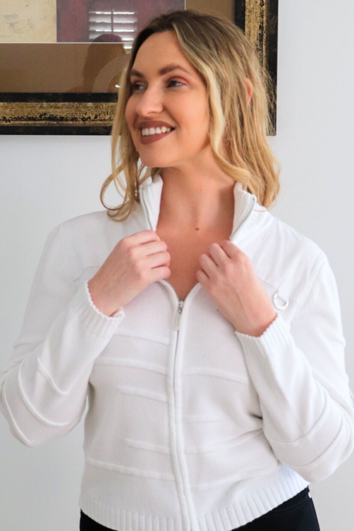 Diamonte Ring Cotton Knit Cardi - White