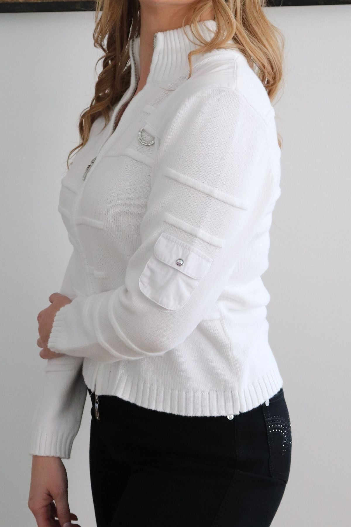 Diamonte Ring Cotton Knit Cardi - White