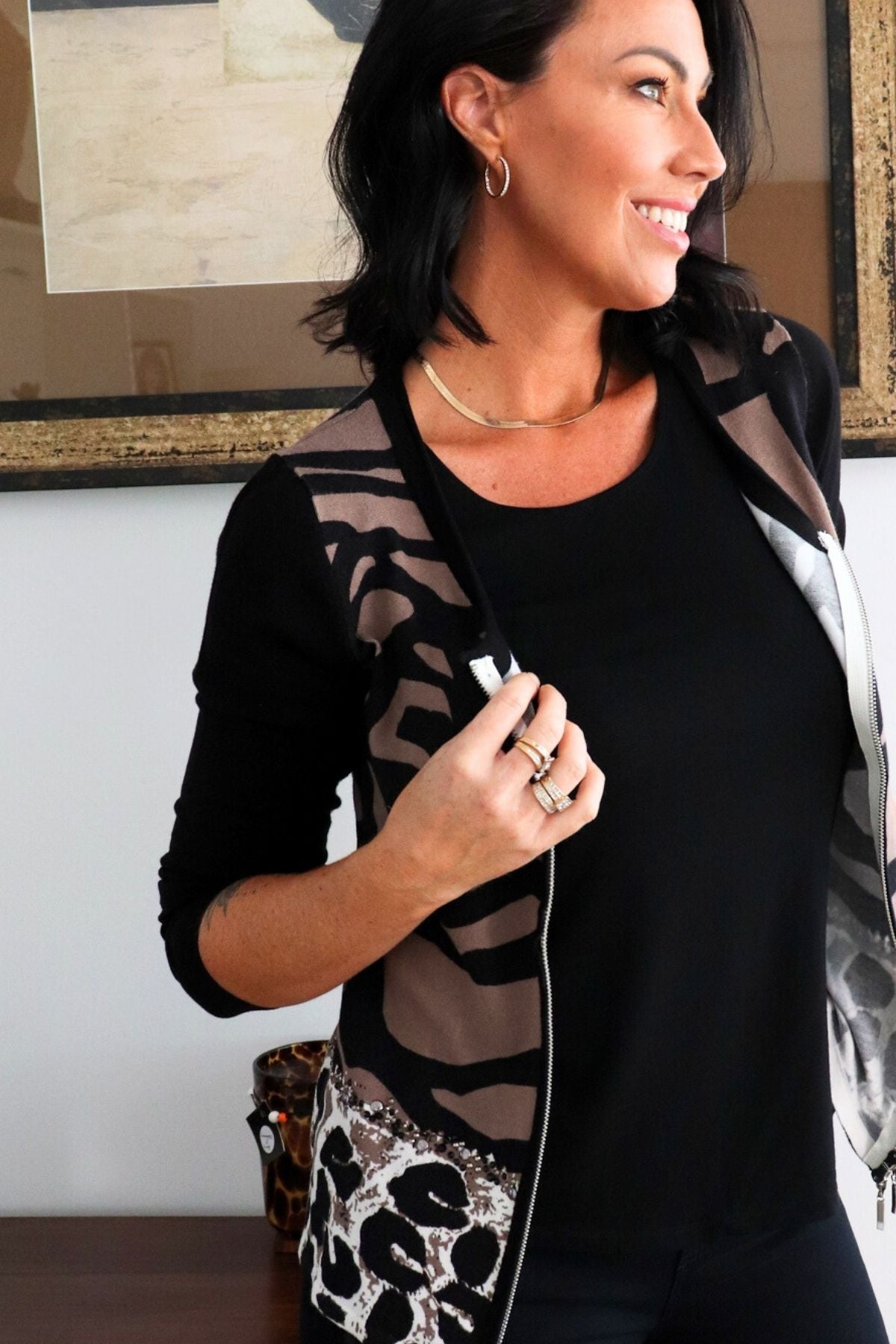 Print Knit Jacket - Black