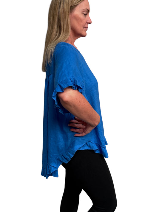 Worthier Ruffle Trim Top - Cobalt