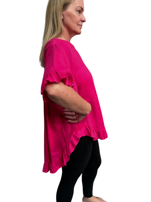 Worthier Ruffle Trim Top - Fuchsia