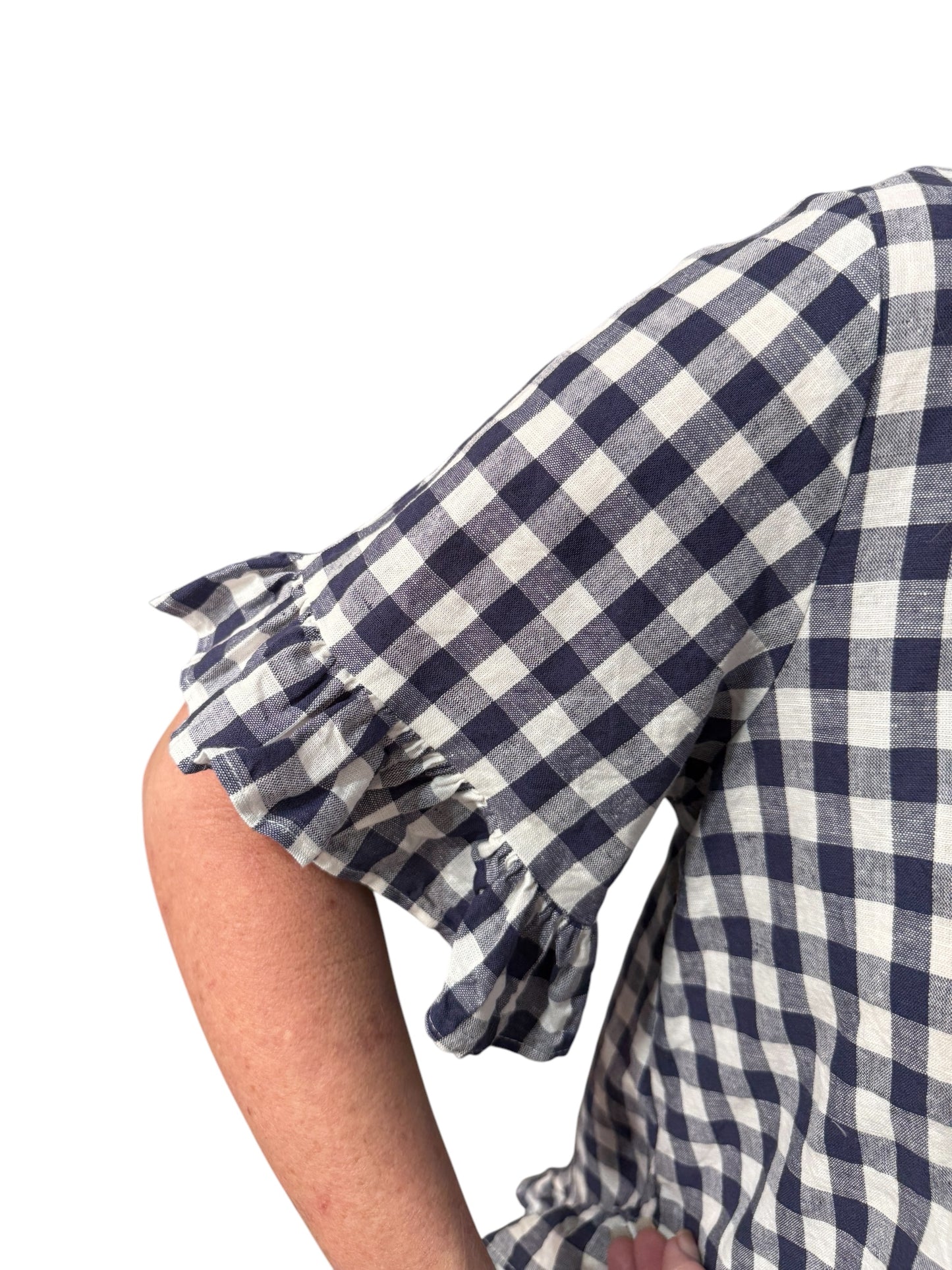 Worthier Ruffle Trim Top - Navy Check