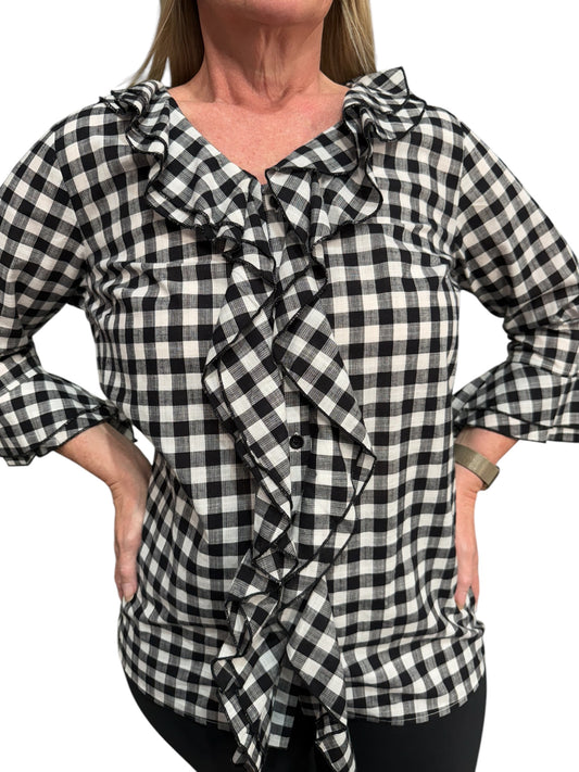 See Saw Ruffle Check Shirt - B/W