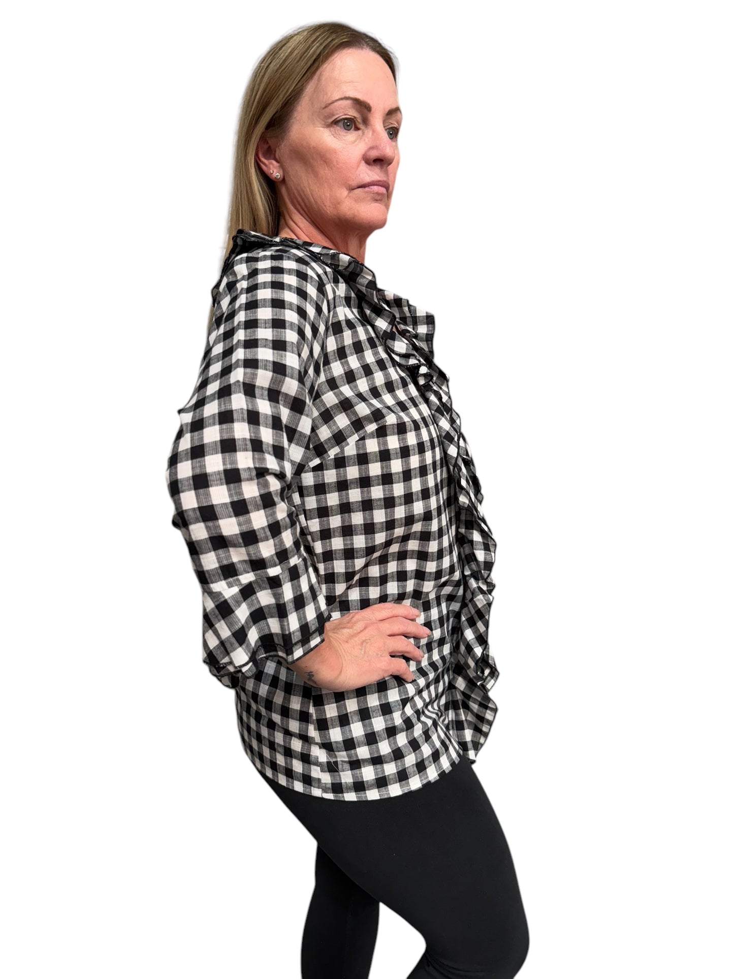 See Saw Ruffle Check Shirt - B/W