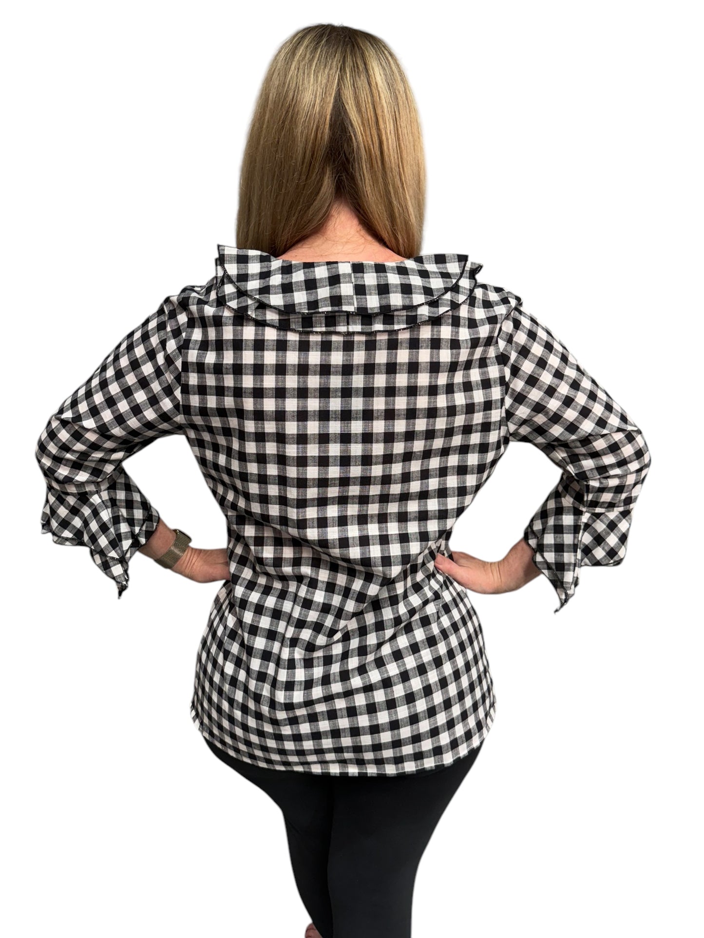 See Saw Ruffle Check Shirt - B/W