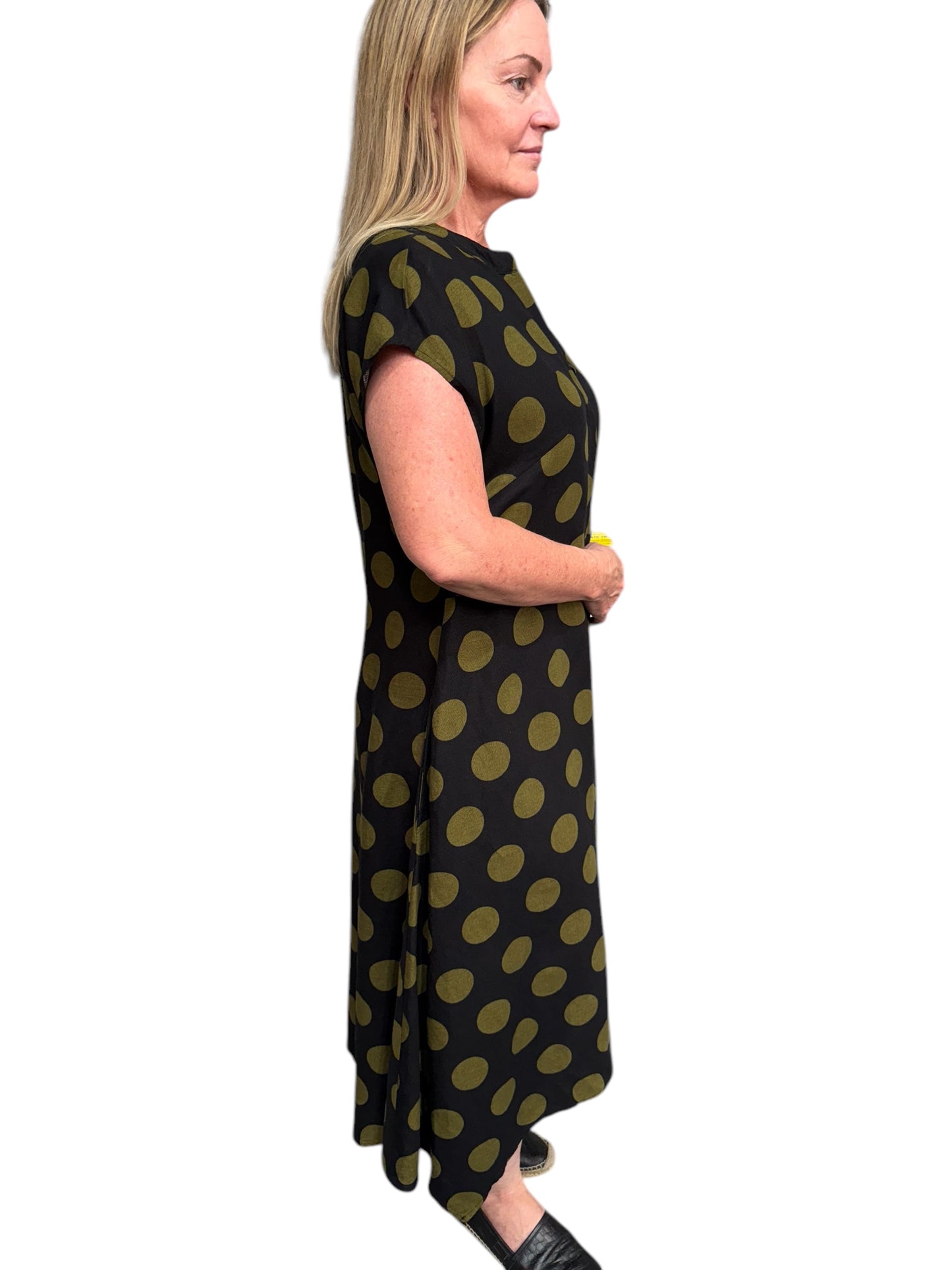 See Saw Linen Dress - B/Green Spot
