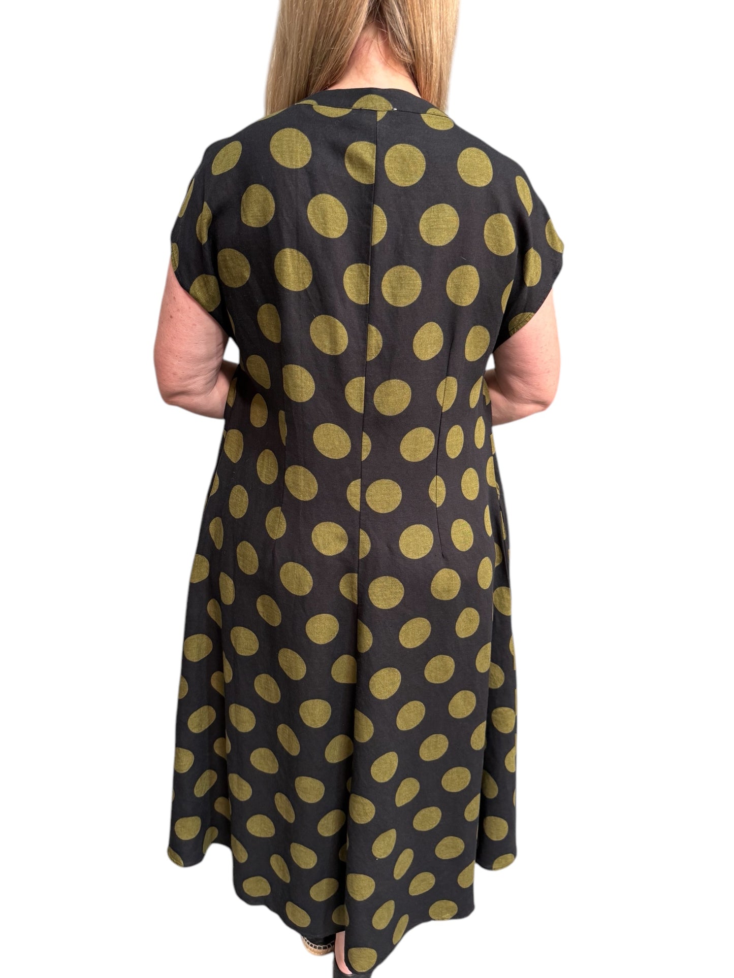 See Saw Linen Dress - B/Green Spot