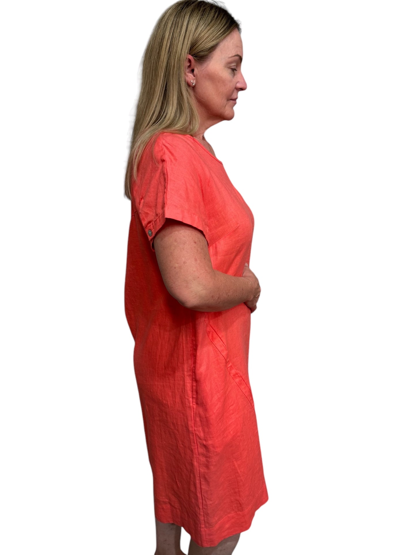 See Saw Linen Dress - Tangerine