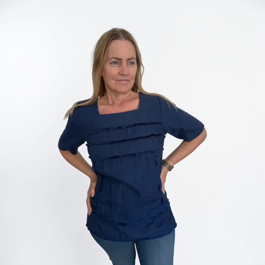 See Saw Textured Tiered Top - Navy