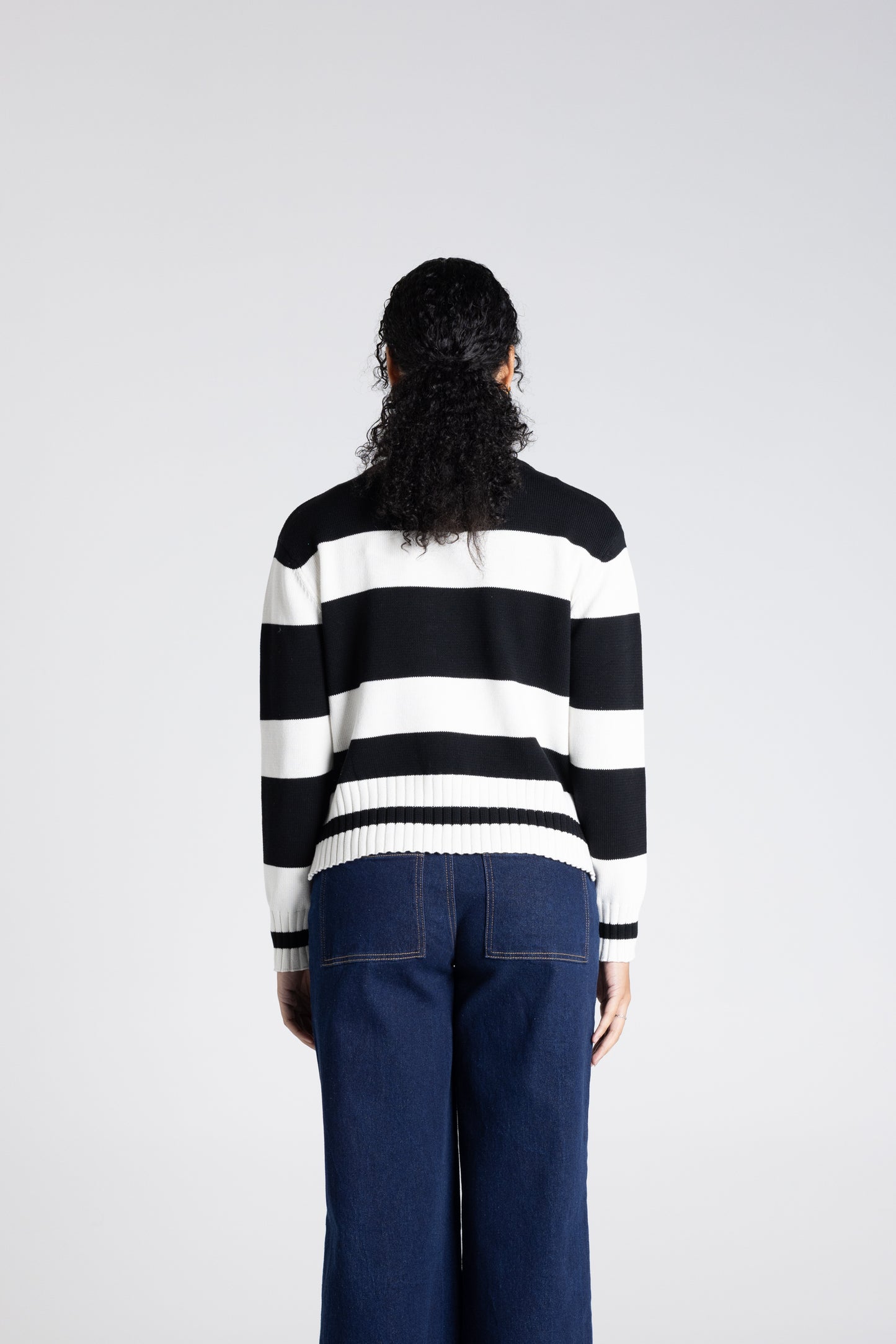 Two T's Dropped Shoulder Stripe Crew - Black and White