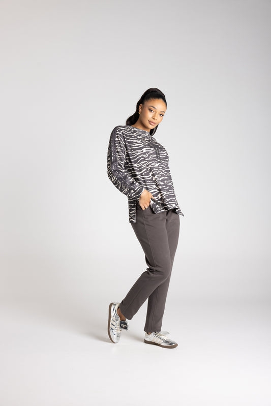 Two T's Zebra Print Sweater - Slate/Ivory