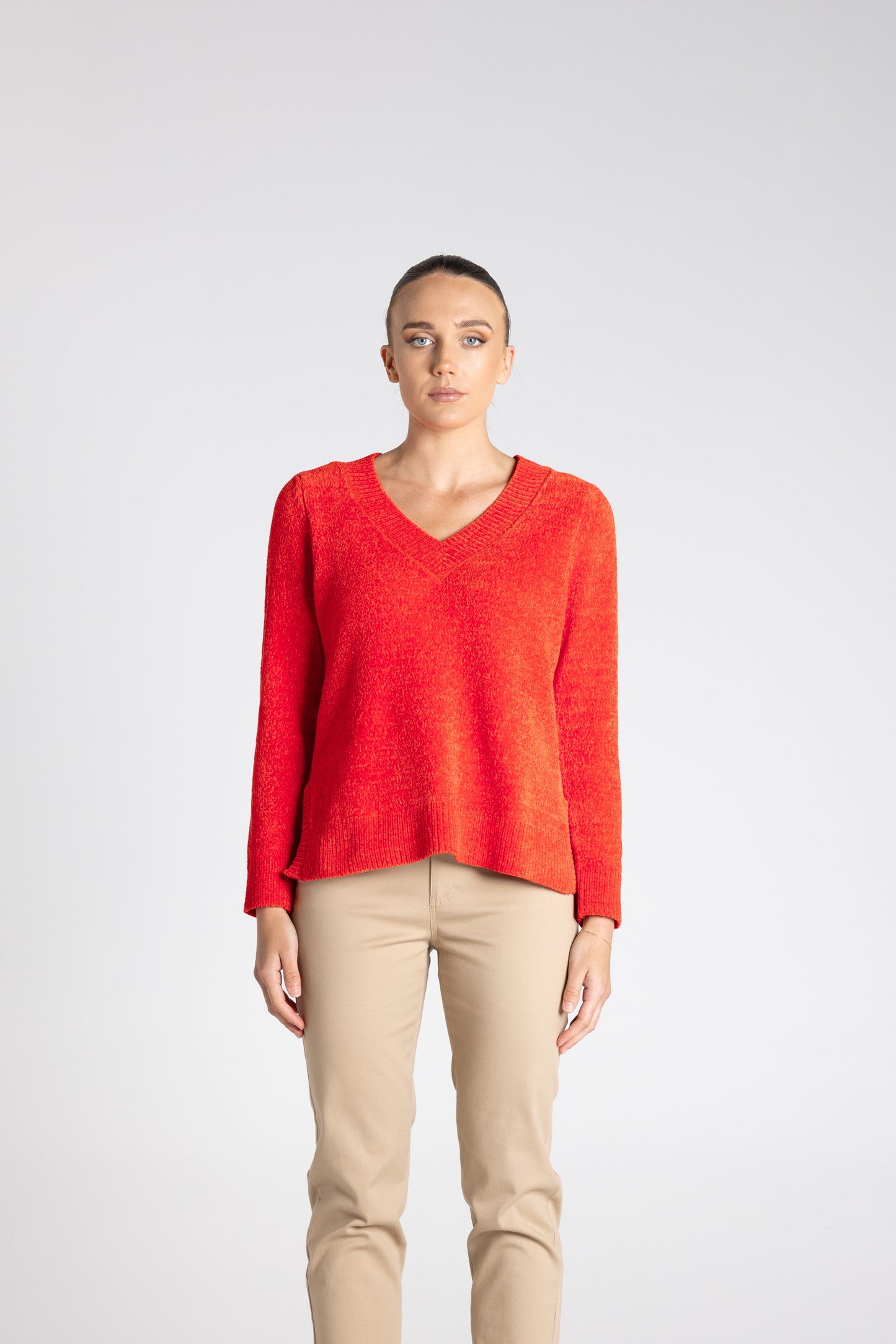 Two T's Chenille V Neck Jumper - Oat