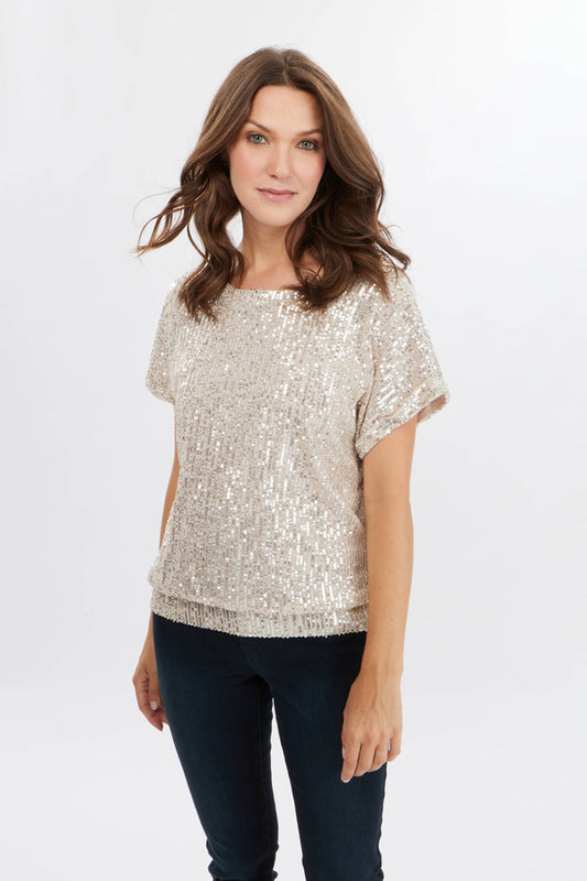 Frank Lyman Sequin Top Beige
