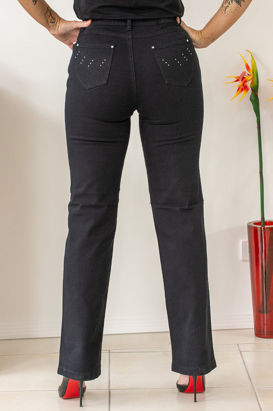 Stitch Bling Pocket Jeans - Black